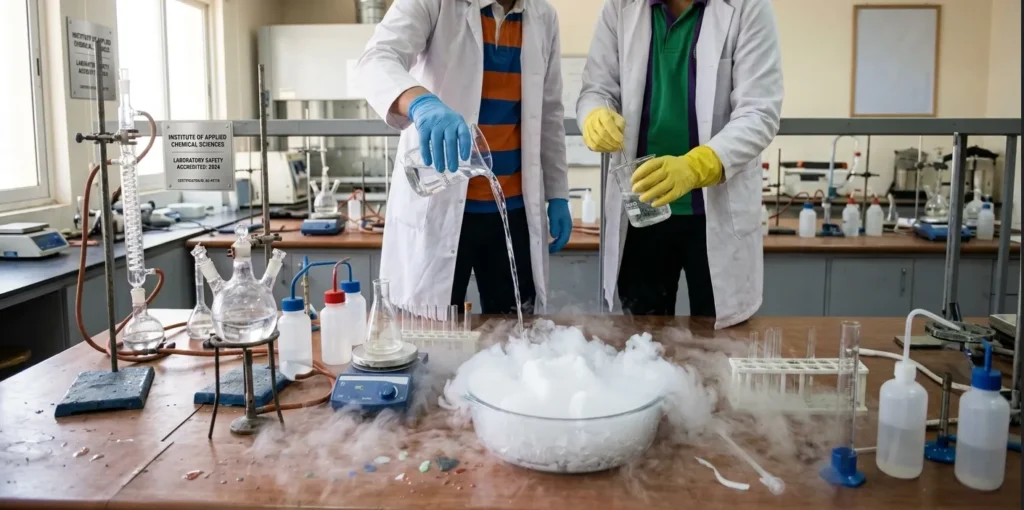 Medical Laboratory and technicians using medical grade dry ice for cold chain sample storage in Riyadh VOG ICE