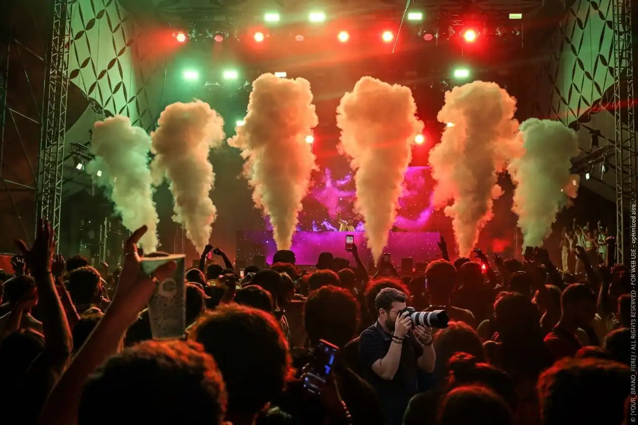Dry ice low-lying fog effect on stage during a live concert event in Riyadh