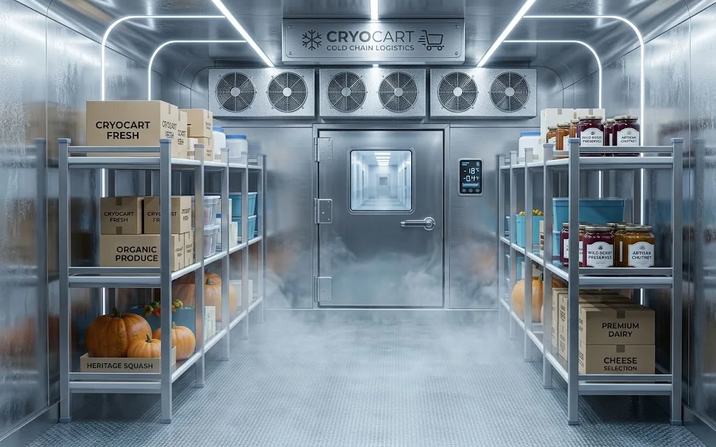 Walk-in ultra-cold storage facility with dry ice vapor preserving temperature-sensitive products in Riyadh